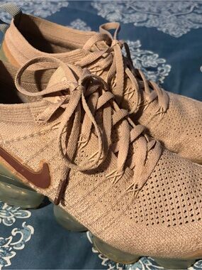 Nike Men’s VaporMax Flyknit Sneakers - Beige with Brown Swoosh